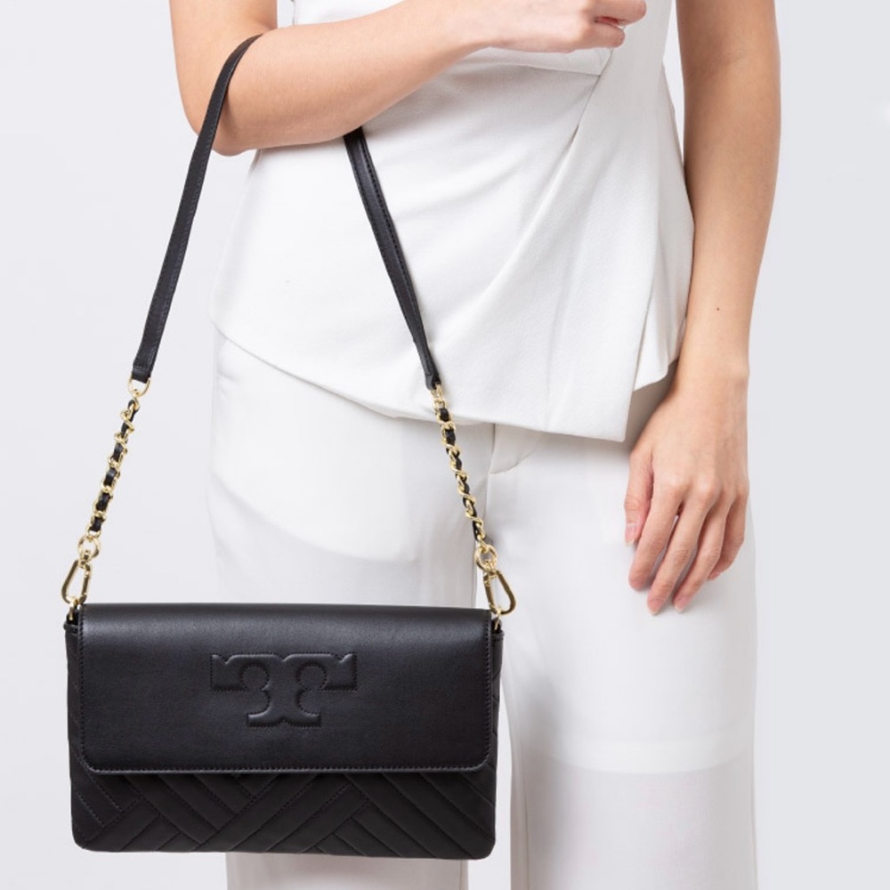 Tory Burch Alexa Leather Quilted Clutch Shoulder Bag